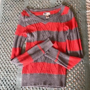 SO Orange and Grey Metallic Stripped Sweater